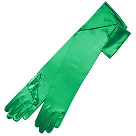 Ambers Very Long Satin Gloves, Emerald Green