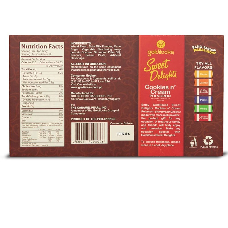 Goldilocks Sweet Delights Cookies n' Cream 10.60oz (300g) 12 Pieces