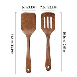 LXYNALI Set of 2 Wooden Spatulas, Flat Spatulas, Wooden Spoons, Kitchen Utensils, Wooden Spatulas for Protection Against Scratches for Pan, Heat Resistant, Antibacterial, Kitchen Spatula Set