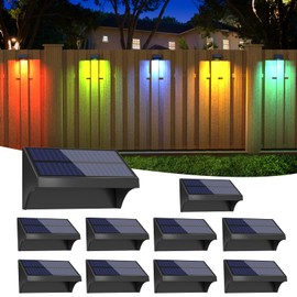 NIORSUN Solar Fence Lights Warm White/Cool White/RGB Solid Color Glow Mode, 10 Pack Solar Outdoor Lights IP65 Waterproof Solar Backyard Light for Deck Solar Wall Light for Fence Step Yard Patio Garden