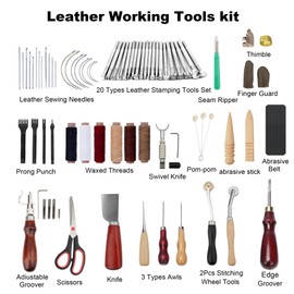 Dorhui Leather Working Tools Kit with Custom Storage Bag Leather Stamping Tools Leather Craft Making for Cutting Punching Sewing Carving Stamping