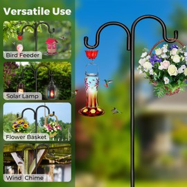 Kingsyard 2 Pack Adjustable Double Shepherds Hook for Outdoor - 92" Heavy Duty Bird Feeder Pole w/ 5-Prong Base, Hummingbird Feeder Stand for Garden, Plant Baskets, Solar Light Lantern