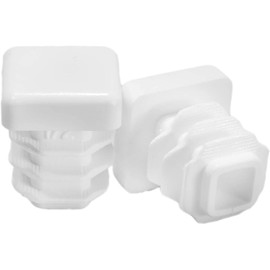 Prescott Plastics 1/2" - 0.5" Square Plastic Hole Plugs, Inserts, White End Caps for Metal Tubing, Fences, Glide Protection from Chair Legs and Furniture (4 Pack)