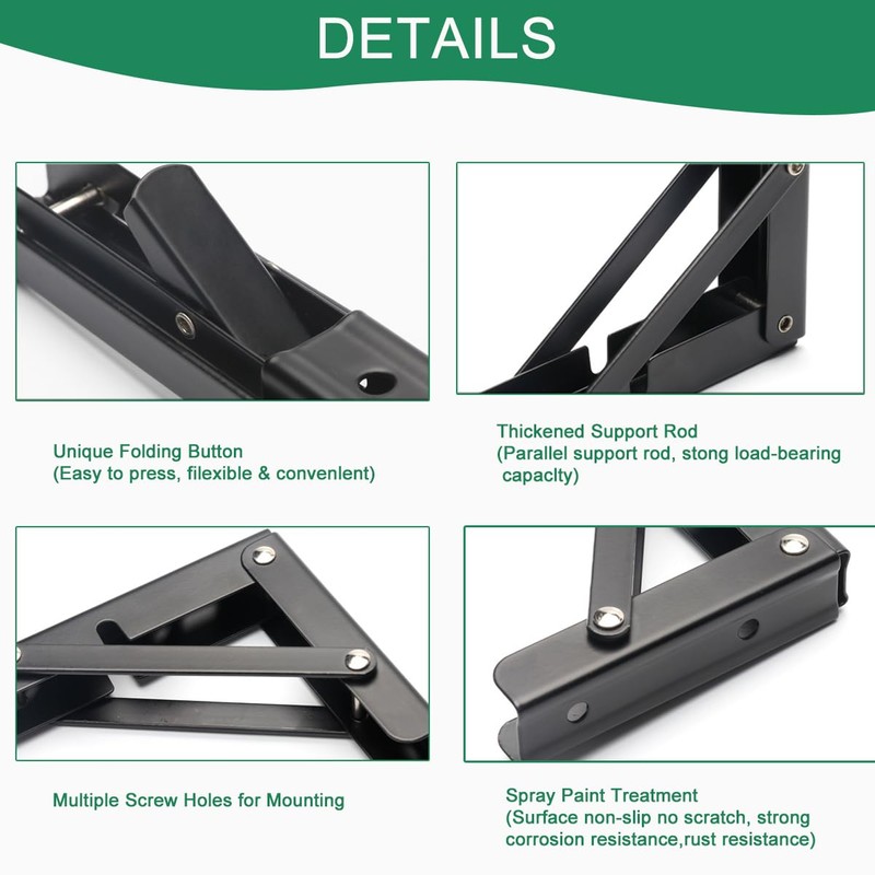 2 Pcs Heavy Duty 304 Stainless Steel Collapsible Triangle Shelf