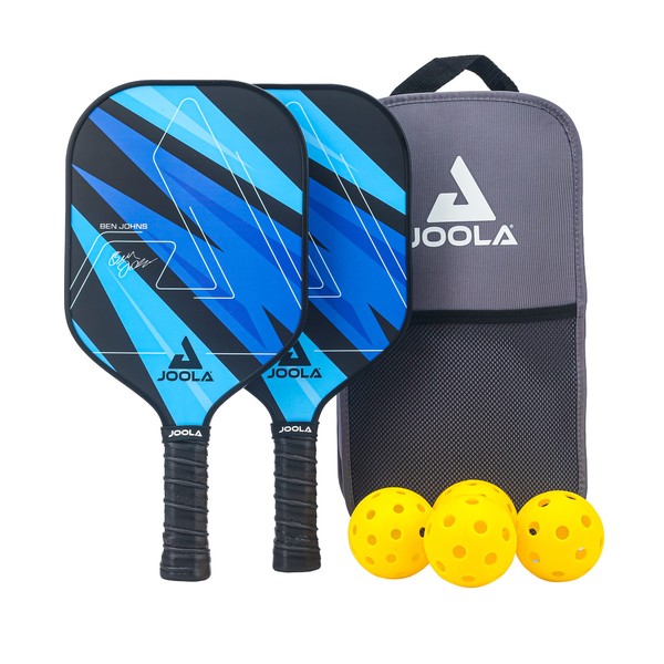 JOOLA Ben Johns Pickleball Set with 2 Fiberglass Paddles - Includes 2 Indoor & 2 Outdoor Pickleball Balls & Bag - Lightweight Racket Set for All Levels - Honeycomb Polymer Core