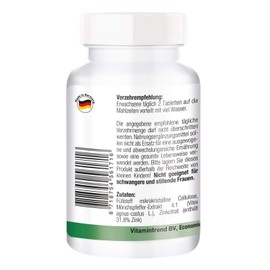 Monk Pepper Extract 100 mg - High Dose with Zinc - Monk Pepper 4:1 Extract from Vitex Agnus Castus - Vegan - 270 Tablets Vitamintrend®