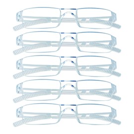 VisionGlobal 5 Pairs Reading Glasses, Blue Light Blocking Glasses, Computer Reading Glasses for Women and Men, Fashion Square Eyewear Frame (Clear,+2.50 Magnification)