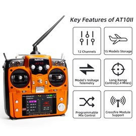 Radiolink AT10II 12 Channels RC Transmitter and Receiver R12DS 2.4GHz Radio Remote, Voltage Telemetry for RC Airplane, FPV Racing Drone, Quad, Helicopter, Car and Boat (Mode 2 Left-Hand Throttle)