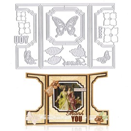 Threetols 3D Card Shape Cutting Dies for Card Making, Rectangular Zig-Zag Card Shape Design with a Pop-up Square Die Cuts Flower Leaves Words Dies for Paper Craft DIY Decor Scrapbooking Paper Album