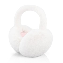XIAOHAWANG Foldable Ear Muffs Women Winter Fluffy Earmuffs Warm Girls Ear Warmer Soft Outdoor Ear Cover (A-white)