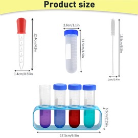 Yuqilin Children's Pipettes, Pack of 10 Test Tubes with Stand, 5 ml Pipettes, Plastic, with Test Tube Stand and Cleaning Brush, Laboratory Children's Scientific Experiment Set for Children