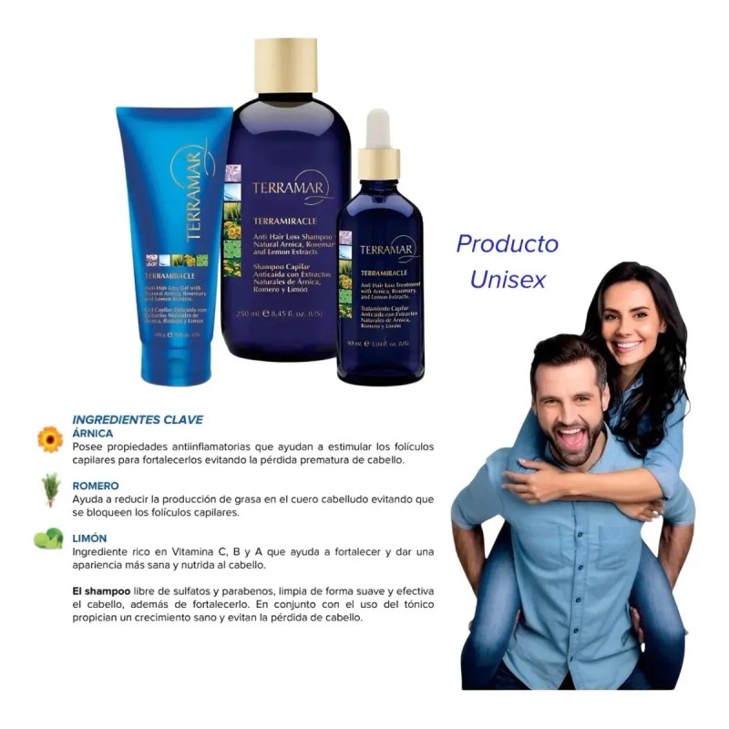 Kit Anticaida Shampoo + Gel + Suero Crecimiento Terramar