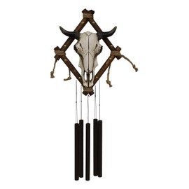 Ebros Gift Large Rustic Western Bison Bull Skull On Branchwood Frame Decorative Wind Chime Garden Patio As Wildlife Hanging Mobile Figurine for Cowboys Country Tribal Southwestern Accent