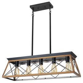 Ship From USA, 32" Industrial 5-Light Pendant Chandelier, Modern Metal Cage Design,Adjustable Hanging Light (No Bulbs)Design Style: Modern, Lamp Power(W): 15, Product Size: 80*26*23cm
