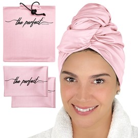 Hair Towel & Curl Scrunching Towel Set - The Perfect Haircare - Micro Plop - Curly Girl Method (CGM) - 1 Hair Towel (102 x 70 cm) + 2 Scrunchie Towels (60 x 38 cm) - Pink