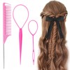 3pcs Topsy Tail Hair Tool, Pink Hair Looping Tool with