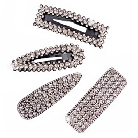 4PCS Large XL Diamante Rhinestone Crystal Snap Hair Clip Decorative Accessory for Women