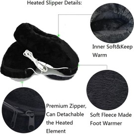 USB Heated Foot Warmers, Heating Slippers, Heating Pads for Feet Keep Warm, Indoor Home Winter (Black, M)