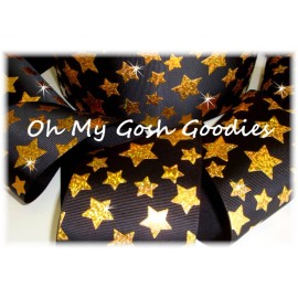 3" GOLD HOLOGRAM CHEER STARS CHEERLEADER GROSGRAIN RIBBON 4 HAIRBOW BLACK