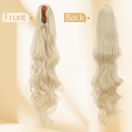 Benehair Ponytail Extensions 24 Inch Long Curly Wavy Drawstring Ponytail Synthetic Clip in Ponytail Hair Extensions Blonde Hairpieces for Women(Blonde, 160g)