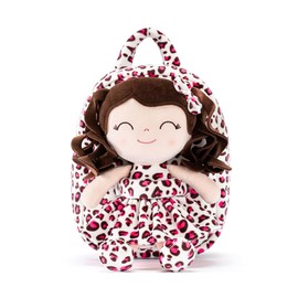 Gloveleya Girls Backpack Baby Gifts - Curly Hair Plush Removable Doll, Birthday Gift for Baby Girl Age 1-3, Preschool Daycare Essentials Carrier, Cute Pink Leopard Print 9"