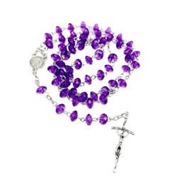CACALOSS Catholic Crystal Cross Purple Necklace Rosary Beads Women Prayer Meditation Gift Supplies