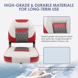 Deckpro Deluxe Low Back Boat Seat, Fold-Down Fishing Boat Seat Gray/Charcoal/Red (2 Seats)