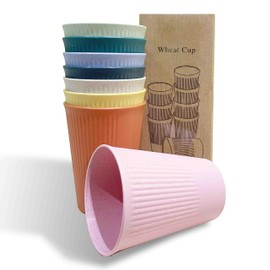 CAMBUY Wheat Straw Cup Unbreakable and Reusable Drinking Cups Eco-Friendly Healthy Tumbler Set for Milk Juice and Water Dishwasher Safe (8 Pcs 12OZ)
