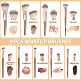 Makeup Brushes 11 Pcs Easy-taken Travel Makeup Brush Set Foundation Eye Shadows Blush Face Powder Concealer Mini Make up Brushes with Case (Champagne)