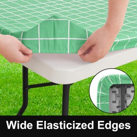 Spotjoy Rectangle Vinyl Table Cloth 24x48, Waterproof Elastic Fitted Tablecloth with Flannel Backing, Plastic Table Cover for Picnic, Camping, Outdoor, Sage Green