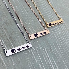 Elephant Jewelry for Women Mother's Horizontal Bar Necklace Gift for Her - Choose Silver, Rose Gold or Yellow Gold in 16, 18, or 20 inch