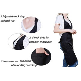 losofar Unisex Black Kitchen Chef V-neck Apron Adjustable Neck Straps Durable BBQ Cooking Works Aprons with Pockets (black)