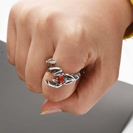 Aneneiceera Vintage Ruby Scorpion Rings Silver Scorpion Knuckle Rings Red Crystal Scorpion Finger Rings Punk Adjustable Ring Hand Jewelry for Women