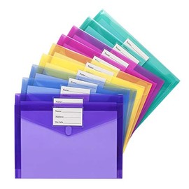 Sooez Paquete de 10 carpetas de archivos, sobres de polietileno transparente, carpetas para documentos, tamaño carta A4 con bolsillo para etiquetas, s