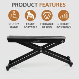 Crystals Guitar Footstool with Adjustable Height - Anti Slip Rubber Feet Footrest Stool - Foldable Guitar Foot Rest Stand for Electric Acoustic Classical Bass Guitar