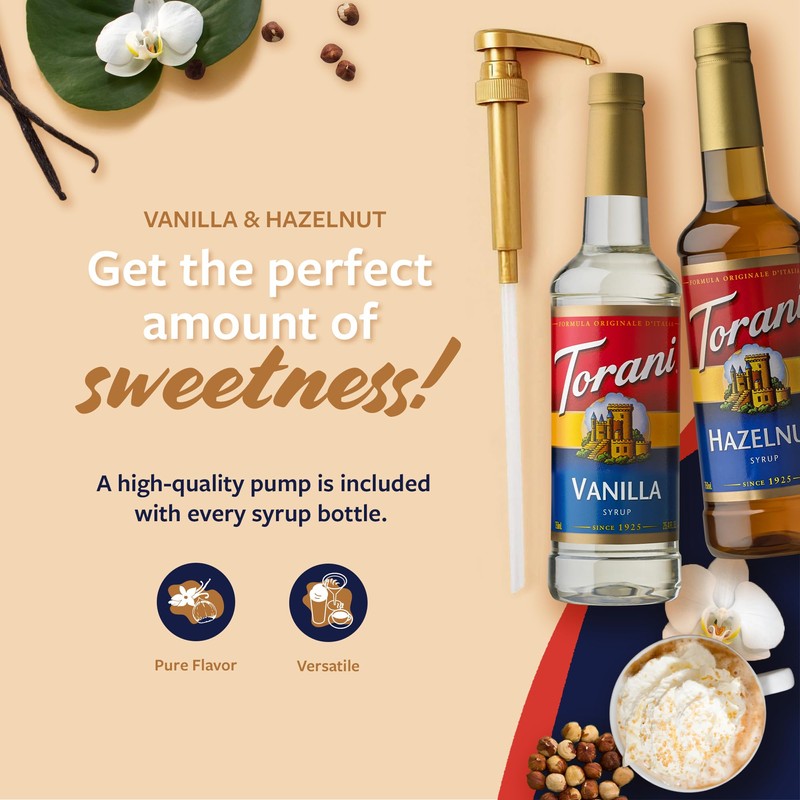 Torani Syrups, Hazelnut and Vanilla Syrup Variety 2-Pack, Coffee Syrups