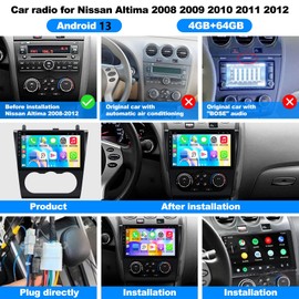 Car Radio for Nissan Altima 2008 2009 2010 2011 2012 Wireless Apple CarPlay Android Auto, 9 Inch Touch Screen for Altima Android Head Unit BT WiFi GPS Navi FM DSP Mirror Link SWC Rear Camera