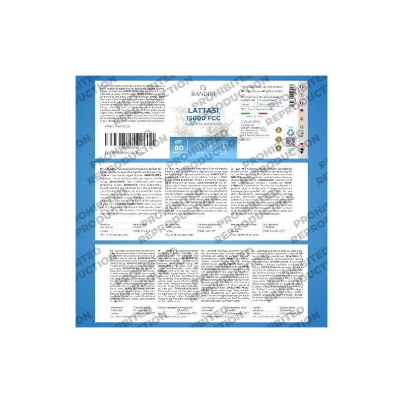 Bandini® Lactase Extra-Strength Dose 15,000 FCC - Lactose Digestion Support