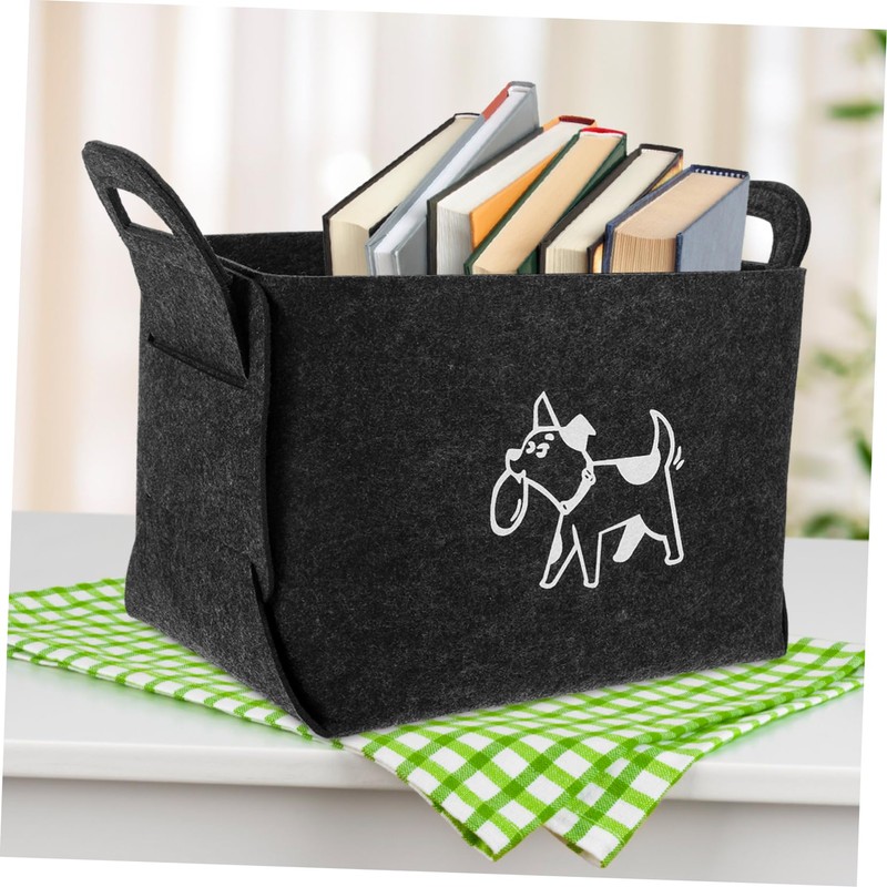 CAXUSD Felt Toy Storage Box for Pets Dual Handle Organizer