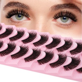 FADLASH False Eyelashes 10 Pairs Faux Mink Lashes Wispy Fake Eyelashes Natural Look Volume Soft Handmade Cat Eye Fake Lashes Strips (LDM-65)