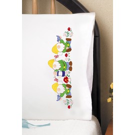 Tobin Gnomes Stamped for Embroidery Pillowcases, White