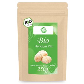 Curly Superfood 100% Organic Hericium Powder 250 g in Raw Food Quality & High Bioavailability - Hedgehog Spine/Hericium Erinaceus Organic from Specialised Indoor Breeding Company - Organic Hericium