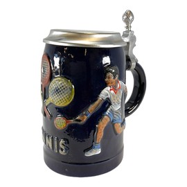 King-Werks Tennis Player German Beer Stein with Flat Pewter Lid .5L ONE Mug Made in Germany