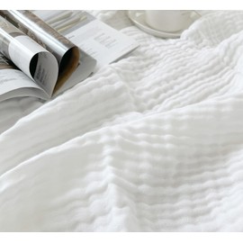 DerF HOME Muslin Blanket White 150 x 200 cm - 4-Layer Cotton Blanket, Breathable & Easy Care, Machine Washable up to 60 °C for Bed & Sofa