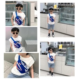 Dzxin Fanny Pack,Kids Bum Bag Bumbag Cartoon Hipsack Belt Bag Waist Bag Fanny Pack Fabric Nylon Money BeltCrossbody Chest Bag for Children Grils Boys Running Hiking Travel Sports (Blue Shark)