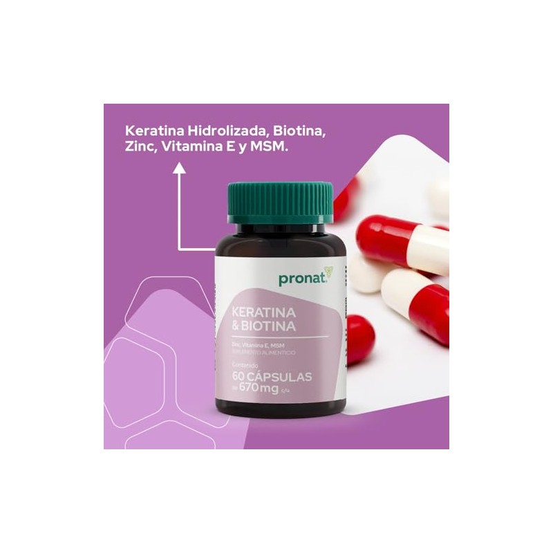 PRONAT Keratina Biotina 60 Cápsulas Suplemento Alimenticio Fórmula con Queratina,