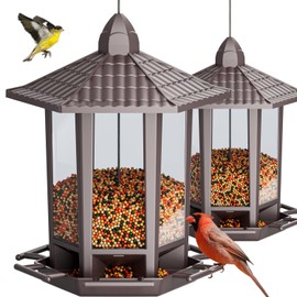 Birdream 2 Pack Bird Feeders for Outdoor, Retro Pagoda Design Fun Installation, Garden Gifts Hanging Bird Feeders for Garden Yard Outside Decoration Bird Watchers - Brown