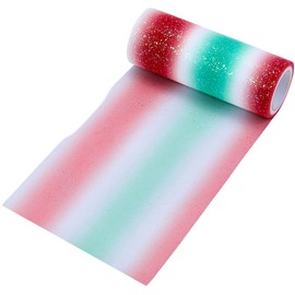 CABODYALS 9.14M 15cm Christmas Red Gradient Tulle Fabric Glitter Veil Rolls Soft Breathable Rainbow Gauze Sparkle Sheer Cloth for Sewing Making Costumes Festival Party Decor Diy Craft Supply
