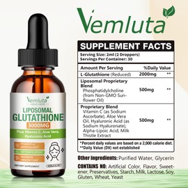 2 Pack 3000mg Liposomal Glutathione Liquid Drops, 98% Absorption Liposomal Glutathione with Vitamin C for Women, Glutathione Liposomal Supplement, Powerful Antioxidant Complex for Immune System, Liver