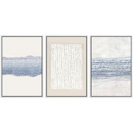 SIGNWIN Framed Canvas Print Wall Art Set Blue White Grunge Geometric Pattern Abstract Shapes Cozy Neutral Modern Art Decorative Contemporary Minimal for Living Room, Bedroom, Office - 16"x24"x3 White